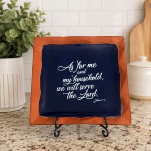 Dicksons Joshua 24:15 Inspirational Terra Cotta Blue Glazed Decorative Plate